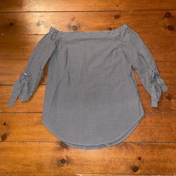 Babaton Gingham Off The Shoulder Shirt Blouse - Picture 2 of 10